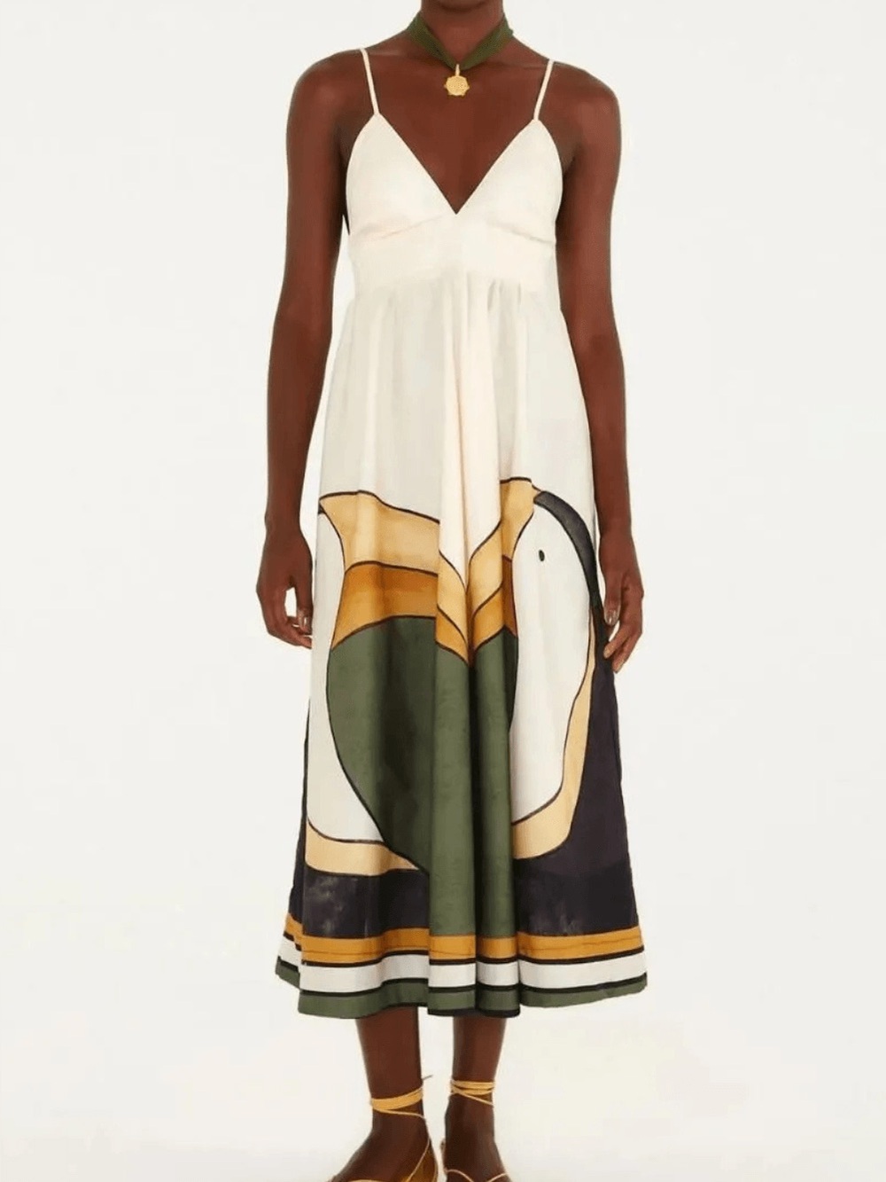 NEW FARM Rio Cream Toucan Maxi Dress Green Gold Tuca Exotic Tropical Resortwear - Picture 11 of 12